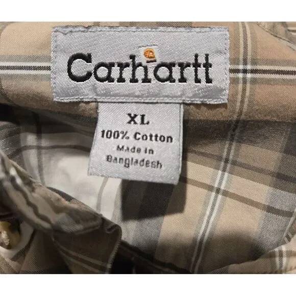 Carhartt men's XL Button Down Shirt Plaid Button Up Short Sleeve 100% Cotton - Picture 5 of 6